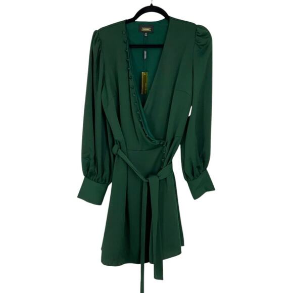 Alexia Admor Satin Mini Wrap Dress Emerald Green Size 10 NWT $245 MSRP - Picture 2 of 7